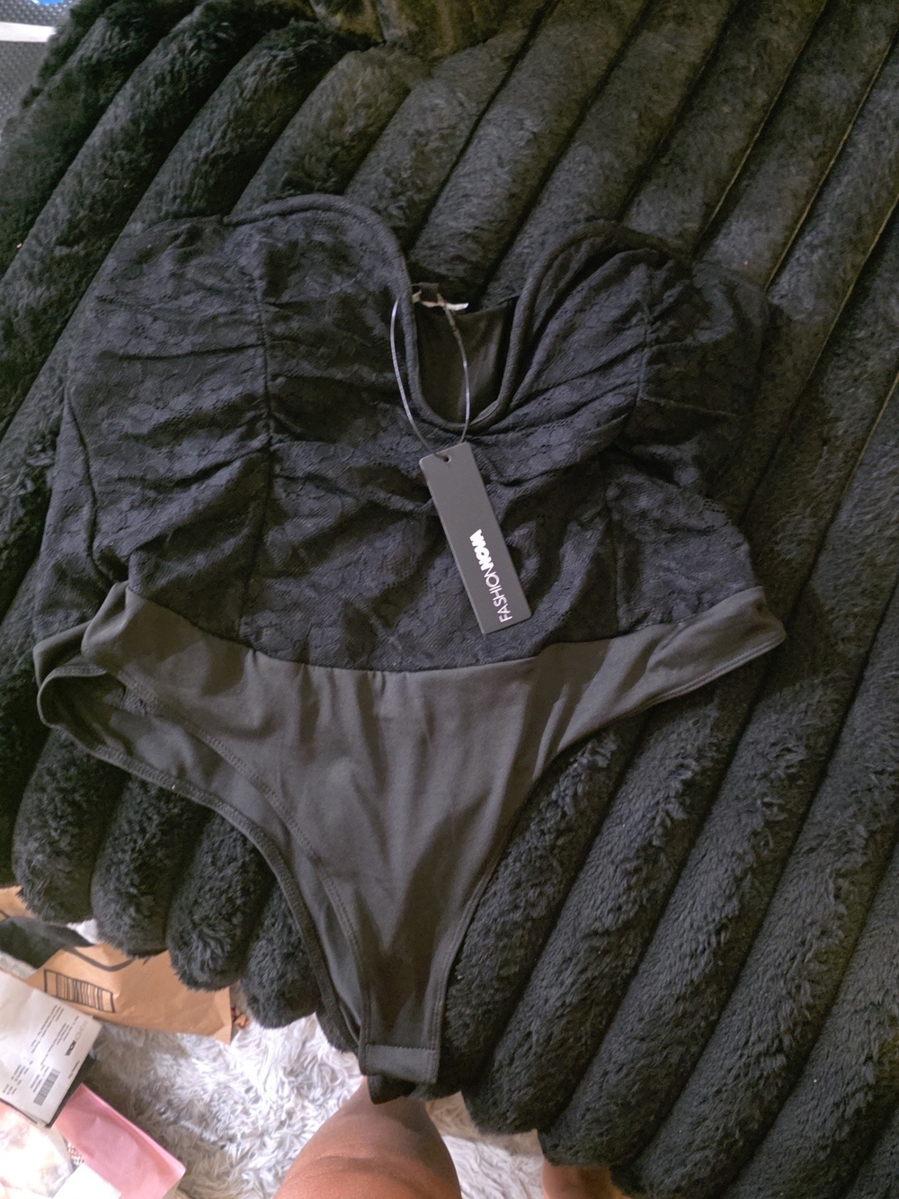 Fashion Nova Black Lace Bodysuit NWT